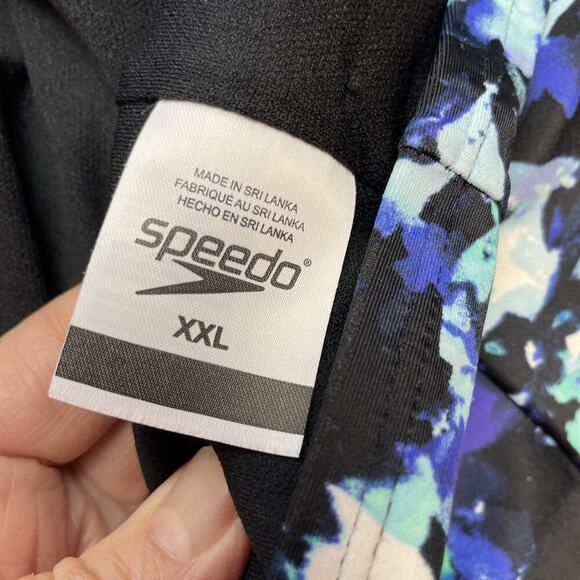 Speedo One Piece Swimsuit Womens XXL Blue Black Abstract Padded Keyhole Tie Neck - Picture 4 of 10